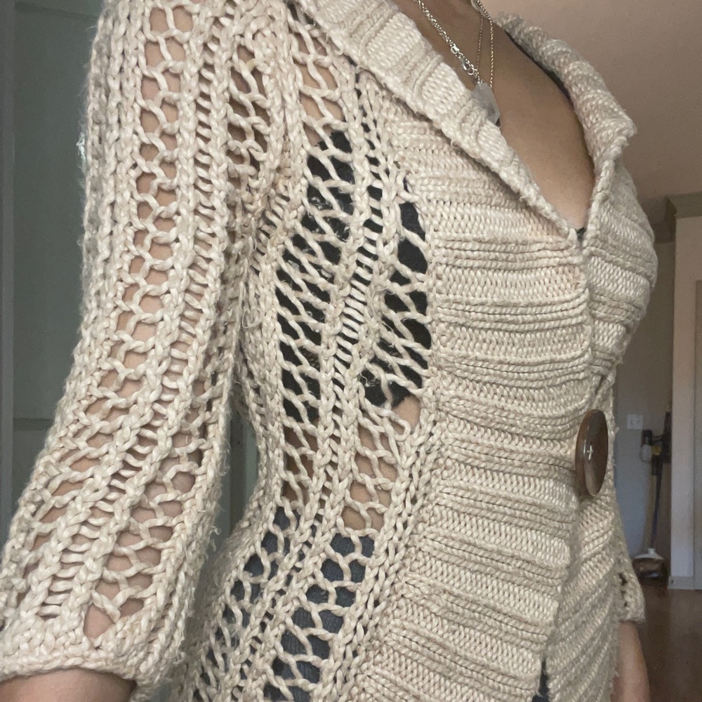 Nude Free People crotchet cardigan